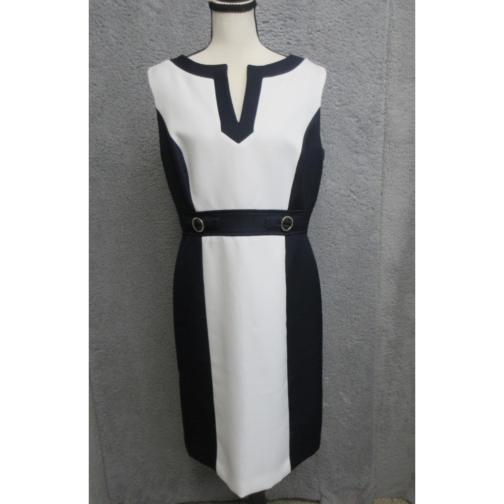 Tahari Arthur S Levine Sheath Dress Women 10 Blue White Colorblock Office Career